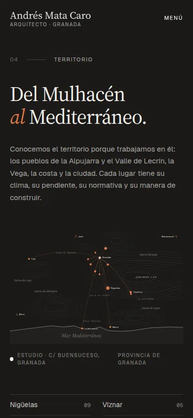 Mapa de la provincia de Granada con los municipios donde ha trabajado el estudio, en un móvil