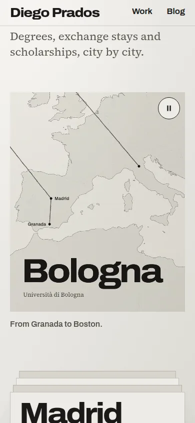 Película de su recorrido en un móvil, con la línea a lápiz llegando a Bolonia